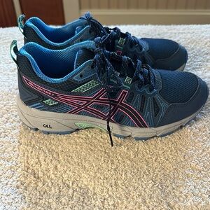 ASICS Blue and Pink Athletic Shoes with Breathable Mesh